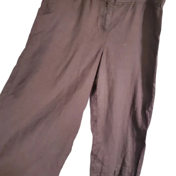 EILEEN FISHER 100% ORGANIC LINEN WIDE LEGG CROPPED WOMANS BROWN PANTS, SIZELARGE - Picture 3 of 6